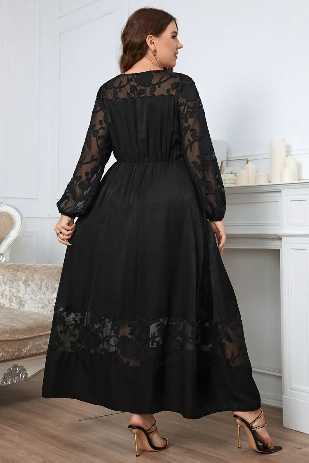 Melo Apparel Plus Size Embroidery Round Neck Long Sleeve Maxi Dress, image 4