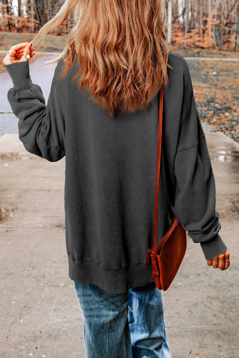 Dropped Shoulder Round Neck Long Sleeve Blouse, image 12