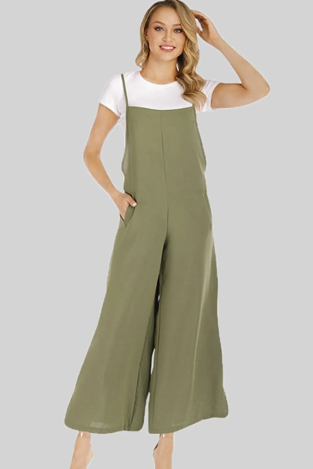 Full Size Cropped Wide Leg Overalls with Pockets, image 11