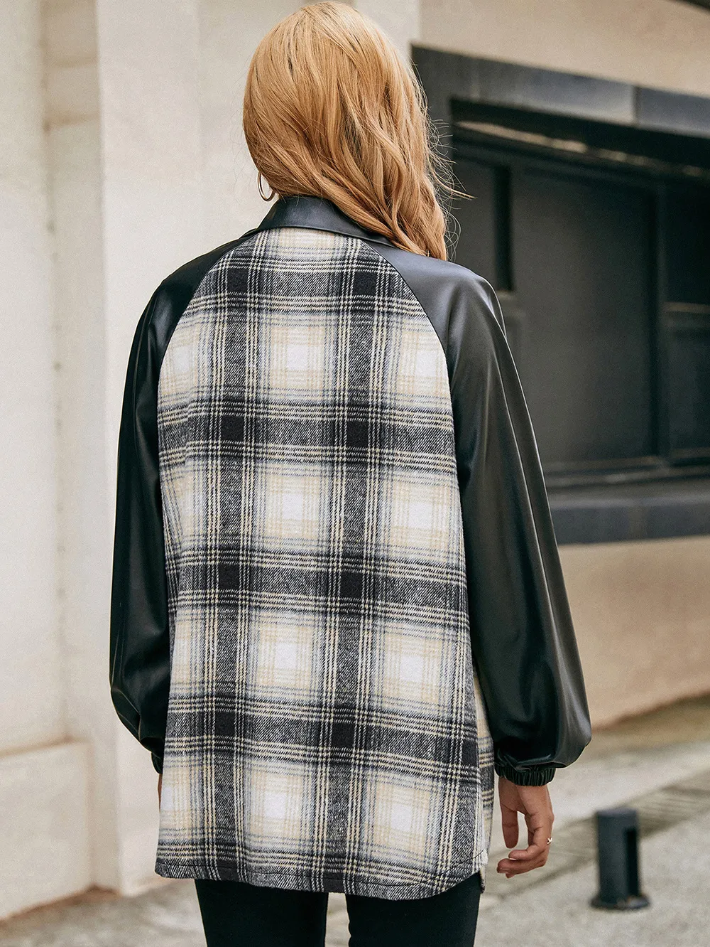 Plaid Button Down Raglan Sleeve Jacket, image 8