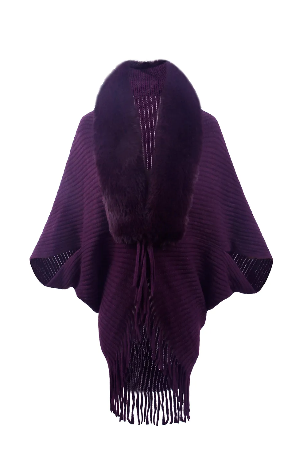 Fringe Detail Long Sleeve Ribbed Poncho, image 15