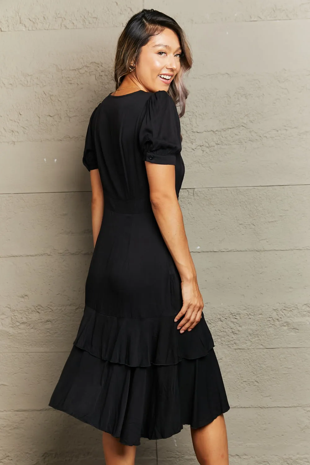 Decorative Button Surplice Ruffle Hem Dress, image 6