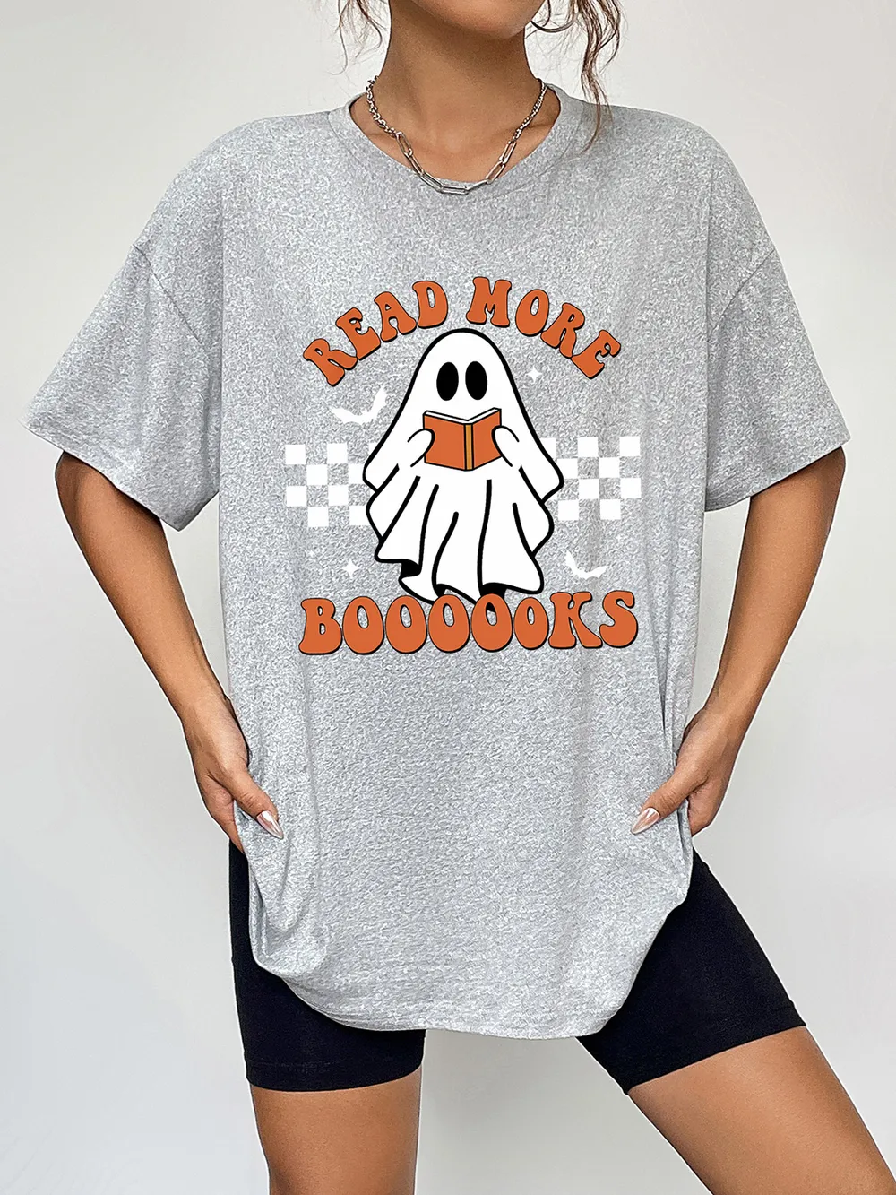 Round Neck Short Sleeve Ghost Graphic T-Shirt, image 5