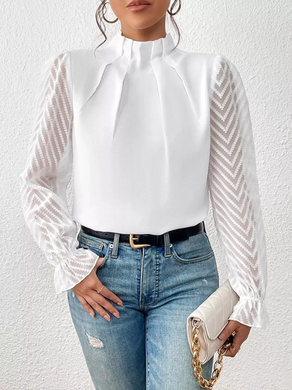 Mock Neck Flounce Sleeve Blouse, image 15