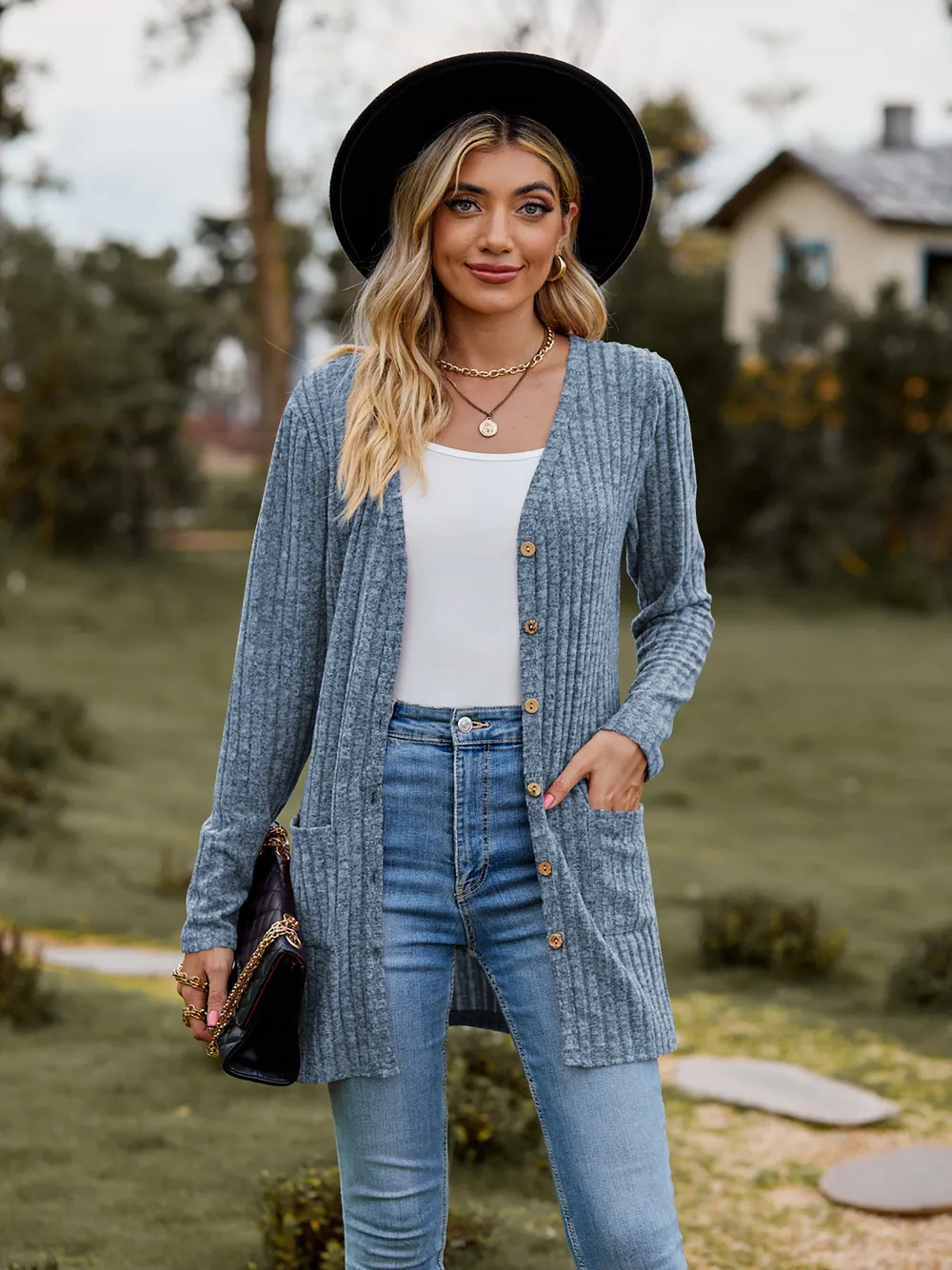 Ribbed Button-Up Cardigan with Pockets, image 24
