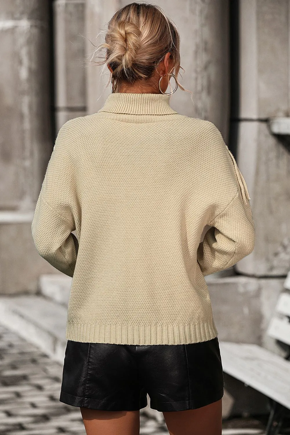 Turtle Neck Tassel Front Long Sleeve Pullover Sweater, image 22