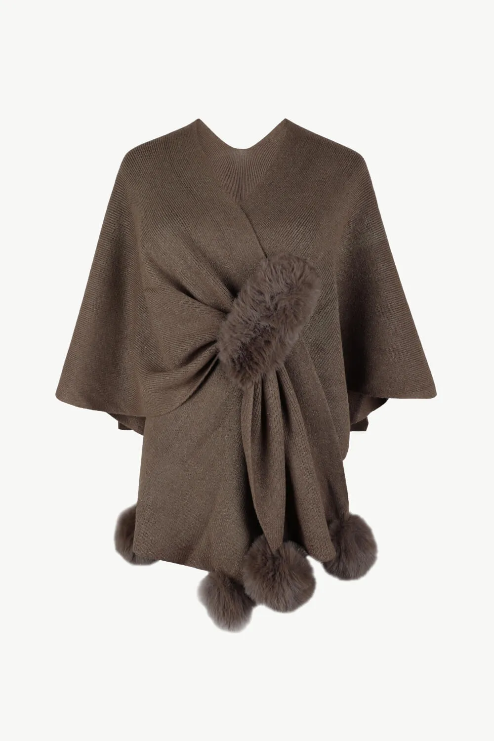Surplice Neck Pom-Pom Trim Poncho, image 5