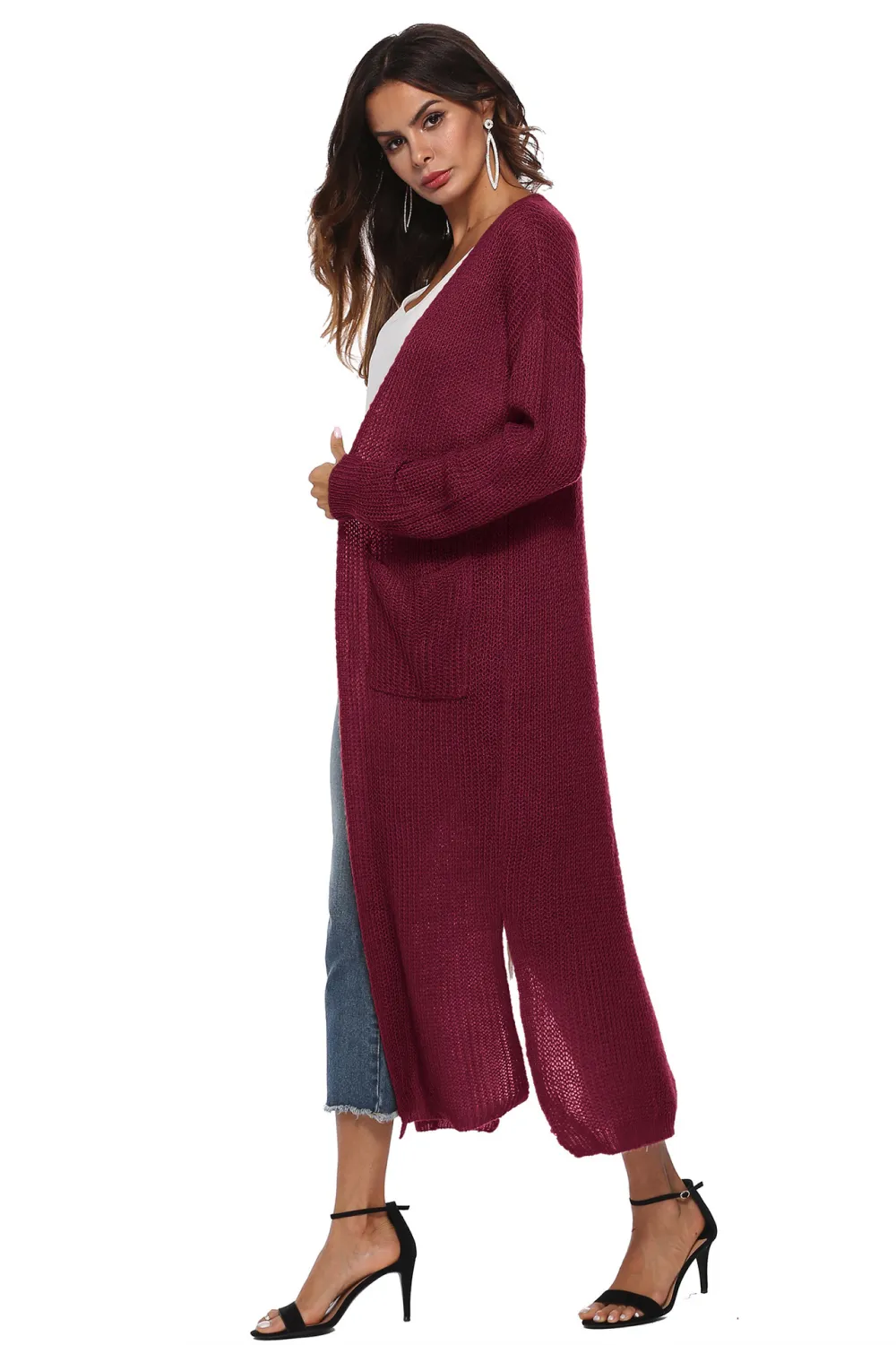 Long Sleeve Open Front Buttoned Cardigan, image 26