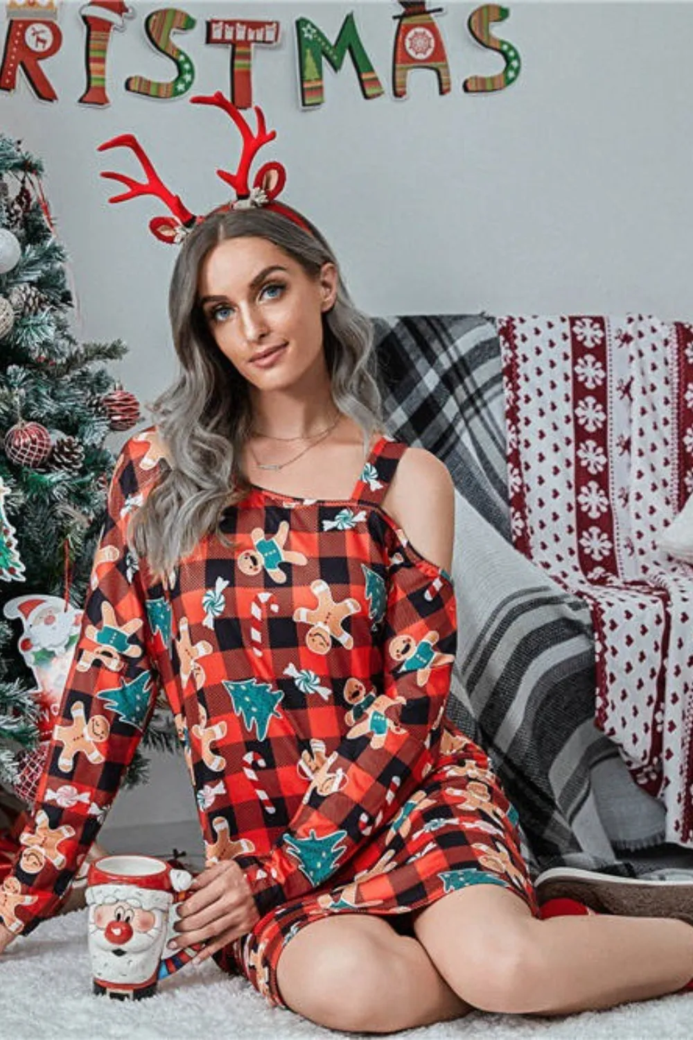 Christmas Asymmetrical Neck Long Sleeve Dress, image 17