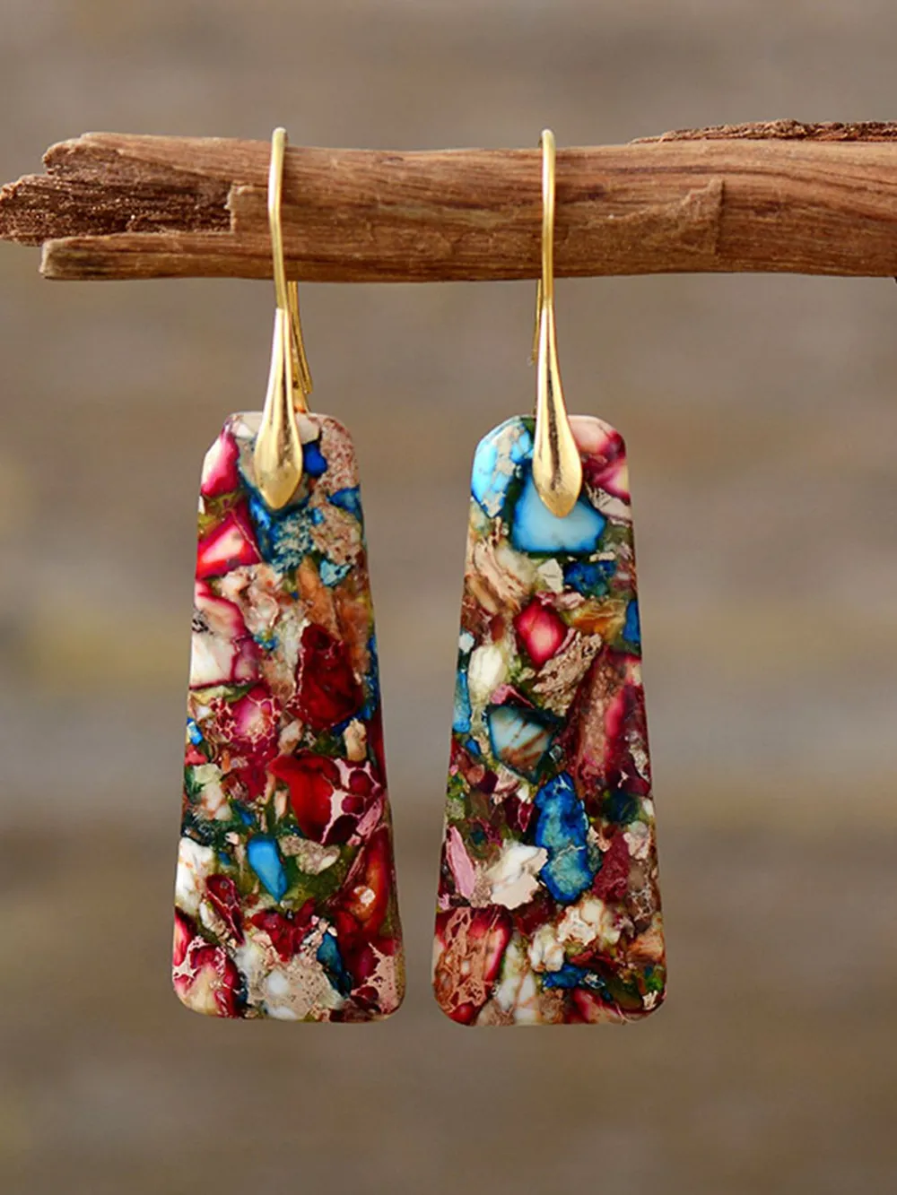 Geometrical Shape Imperial Jasper Dangle Earrings, image 3