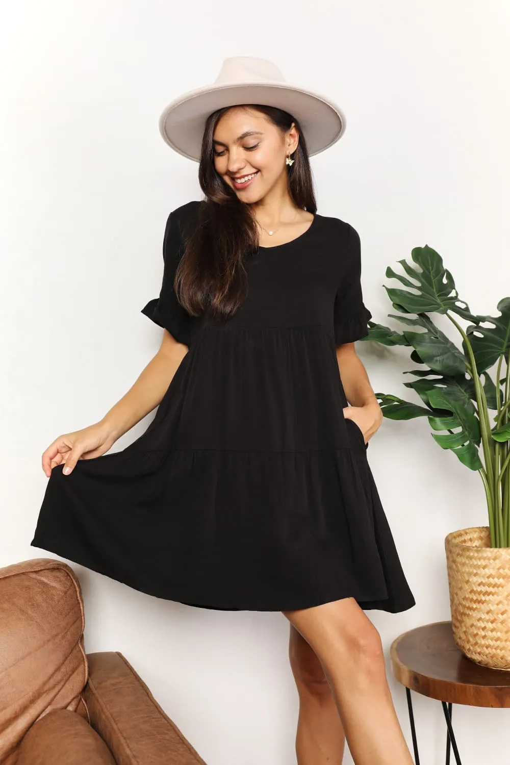 V-Neck Flounce Sleeve Tiered Dress, image 17