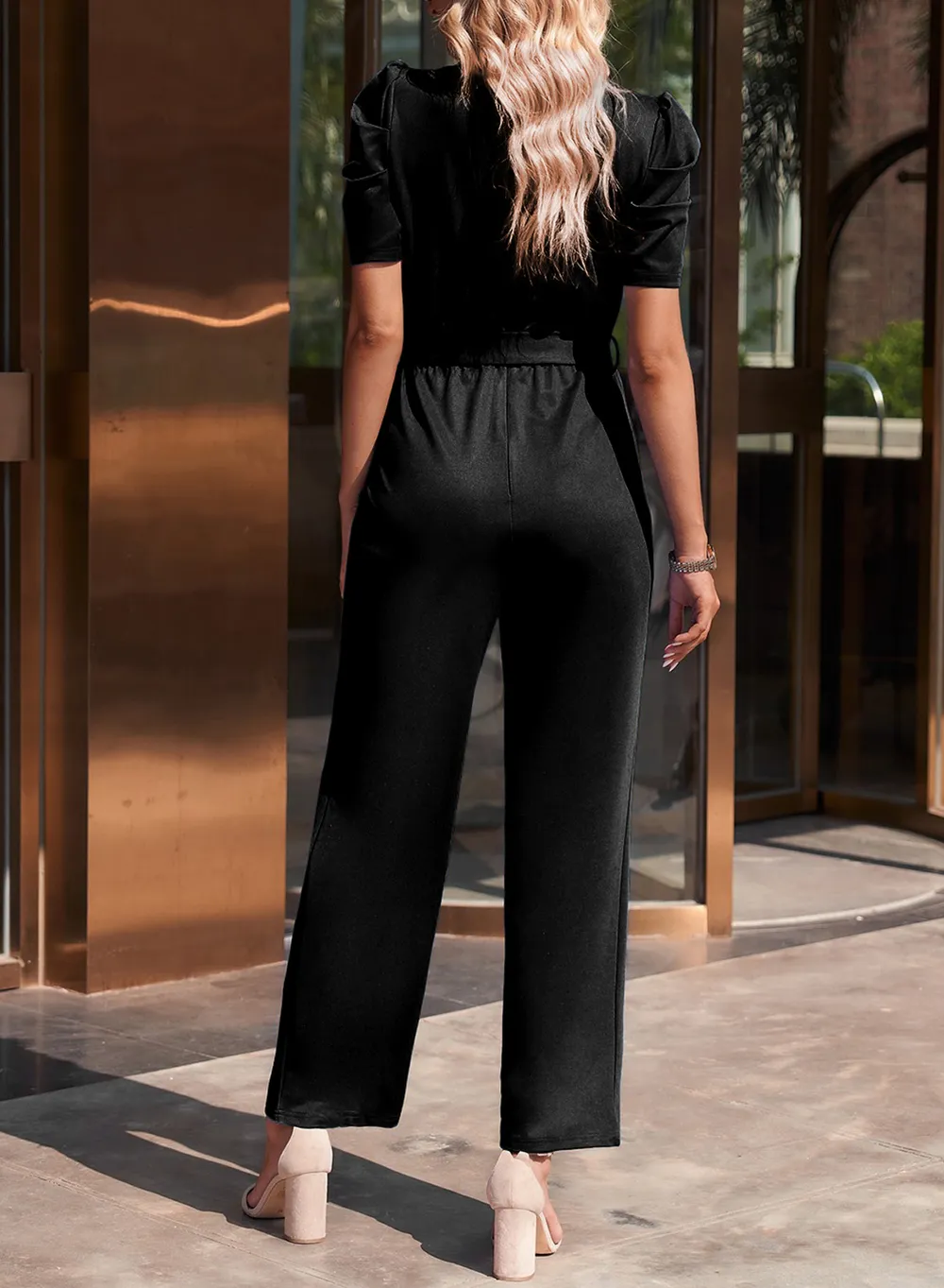 Belted Puff Sleeve V-Neck Jumpsuit, image 15