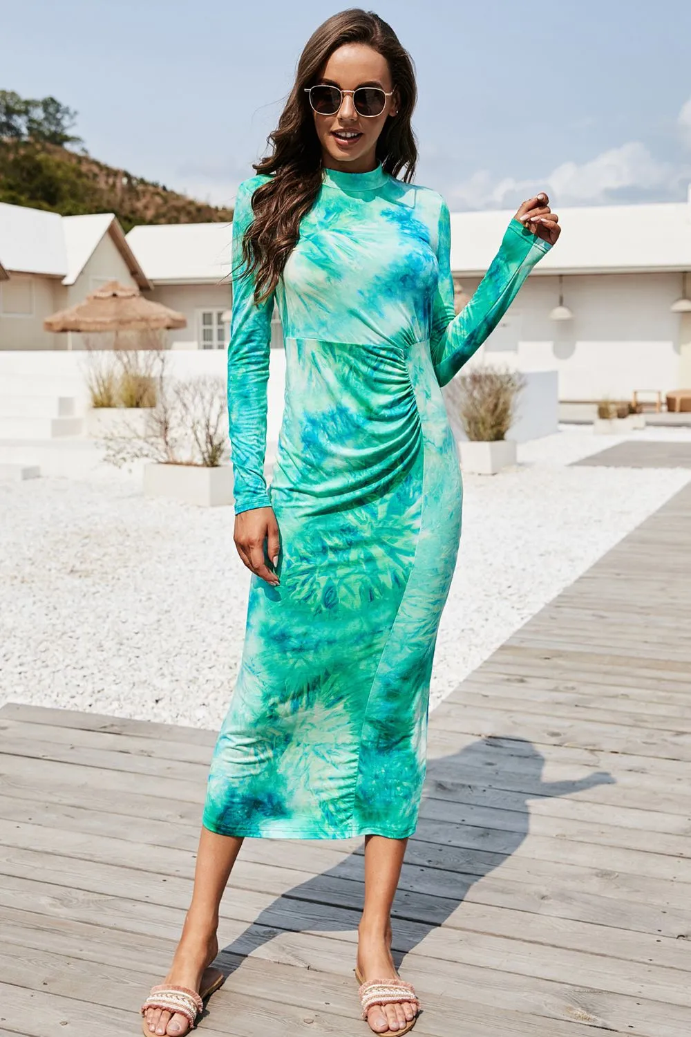 Tie Dye Mock Neck Long Sleeve Dress, image 2