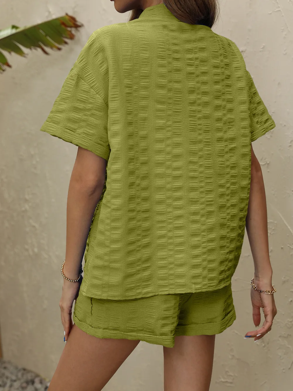 Collared Neck Short Sleeve Top and Shorts Set, image 2