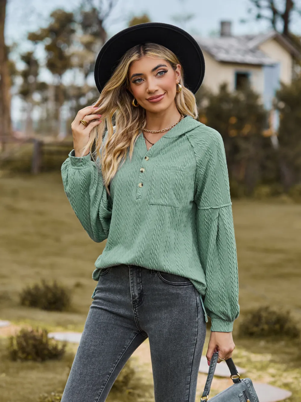 Cable-Knit Dropped Shoulder Hoodie, image 5