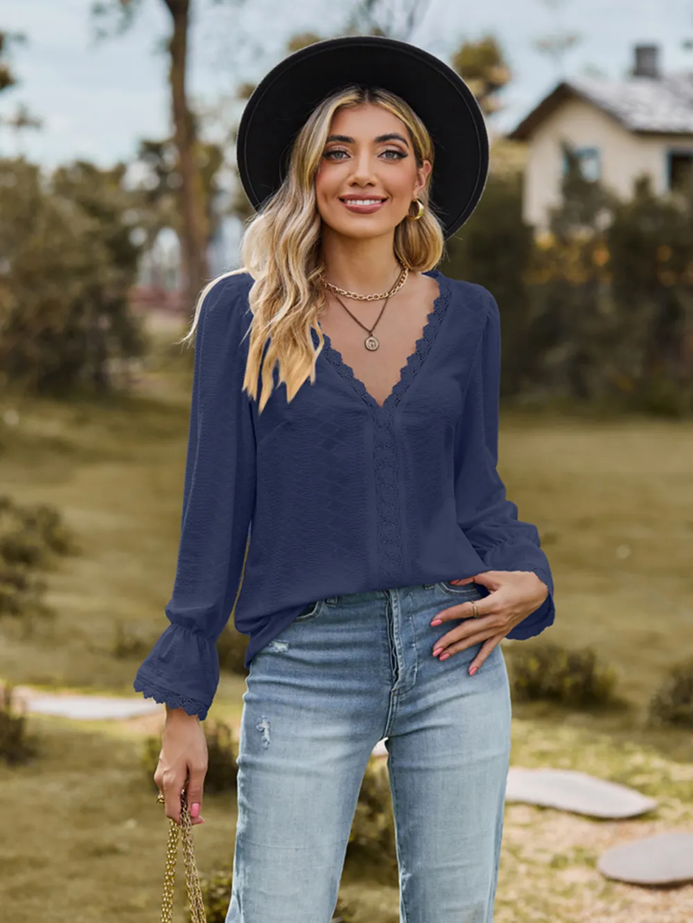 V-Neck Flounce Sleeve Blouse, image 6