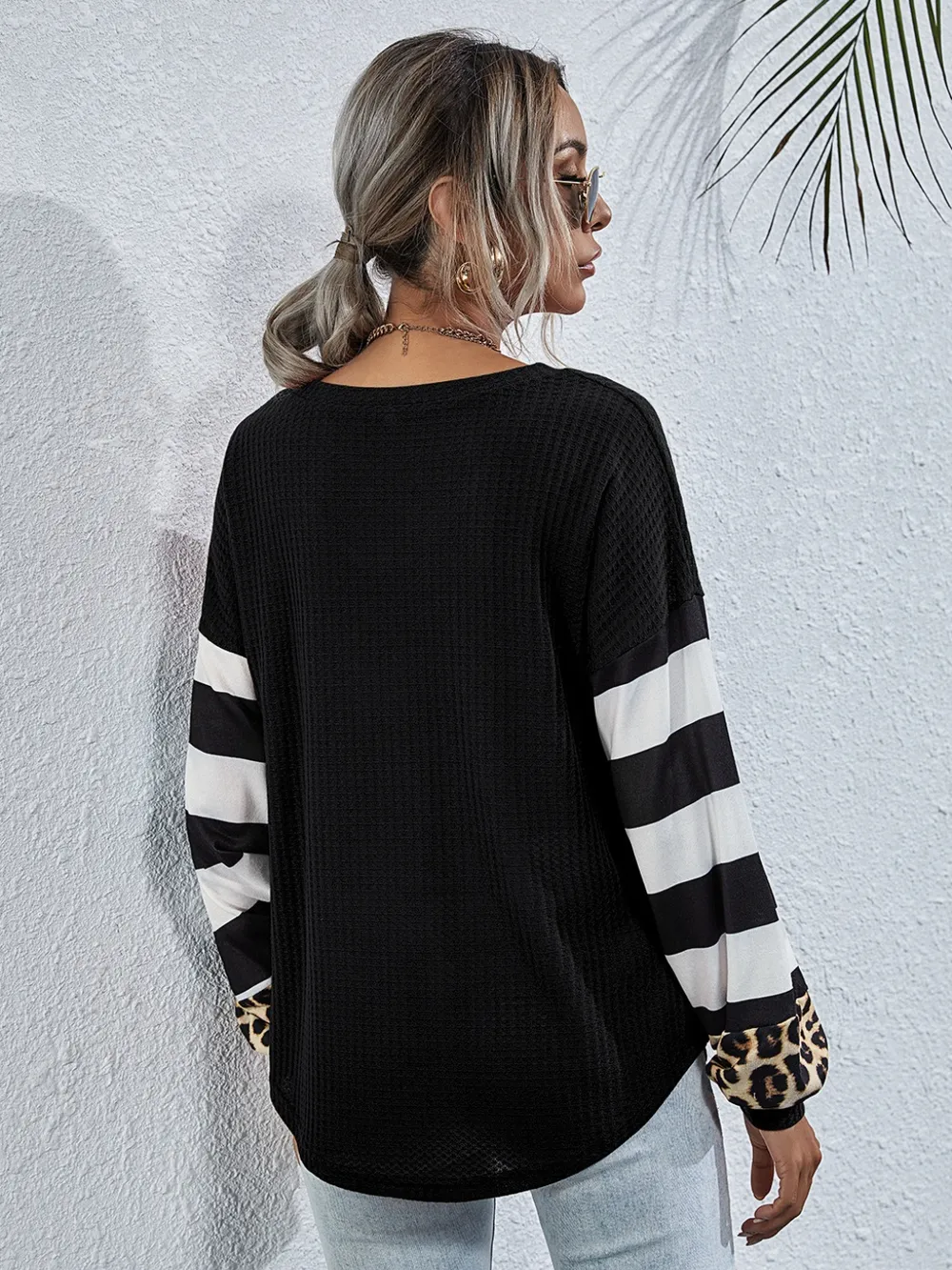 Leopard Striped Waffle-Knit Top, image 7
