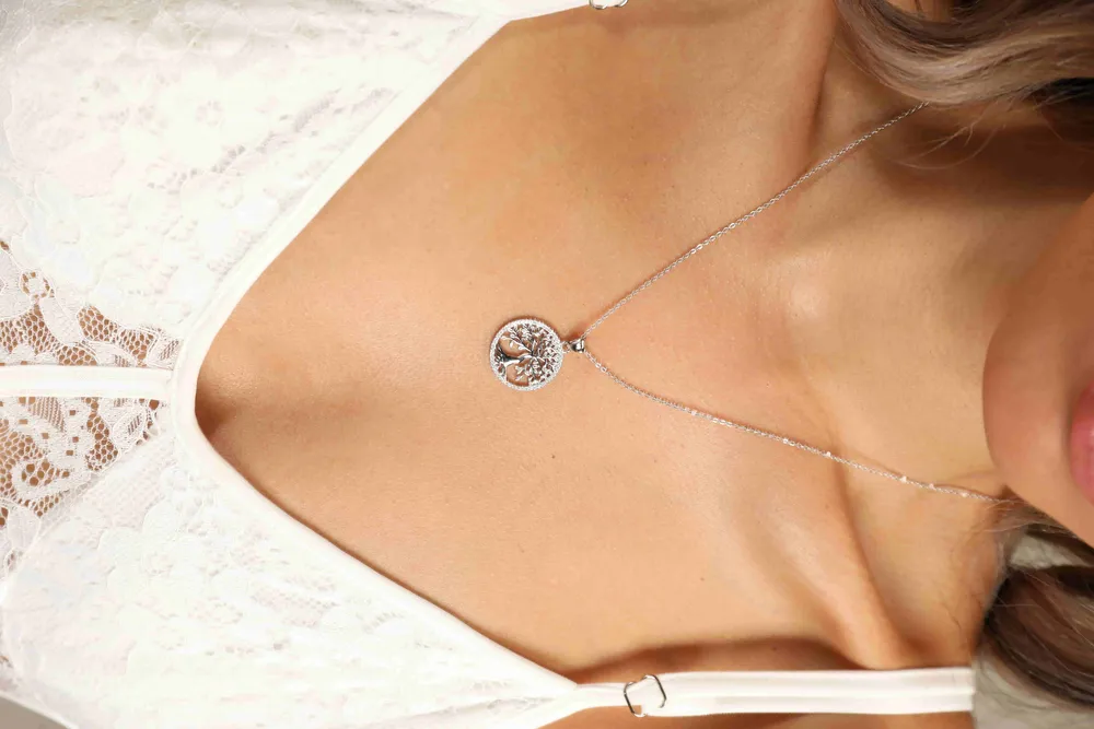 925 Sterling Silver Moissanite Tree Pendant Necklace, image 4