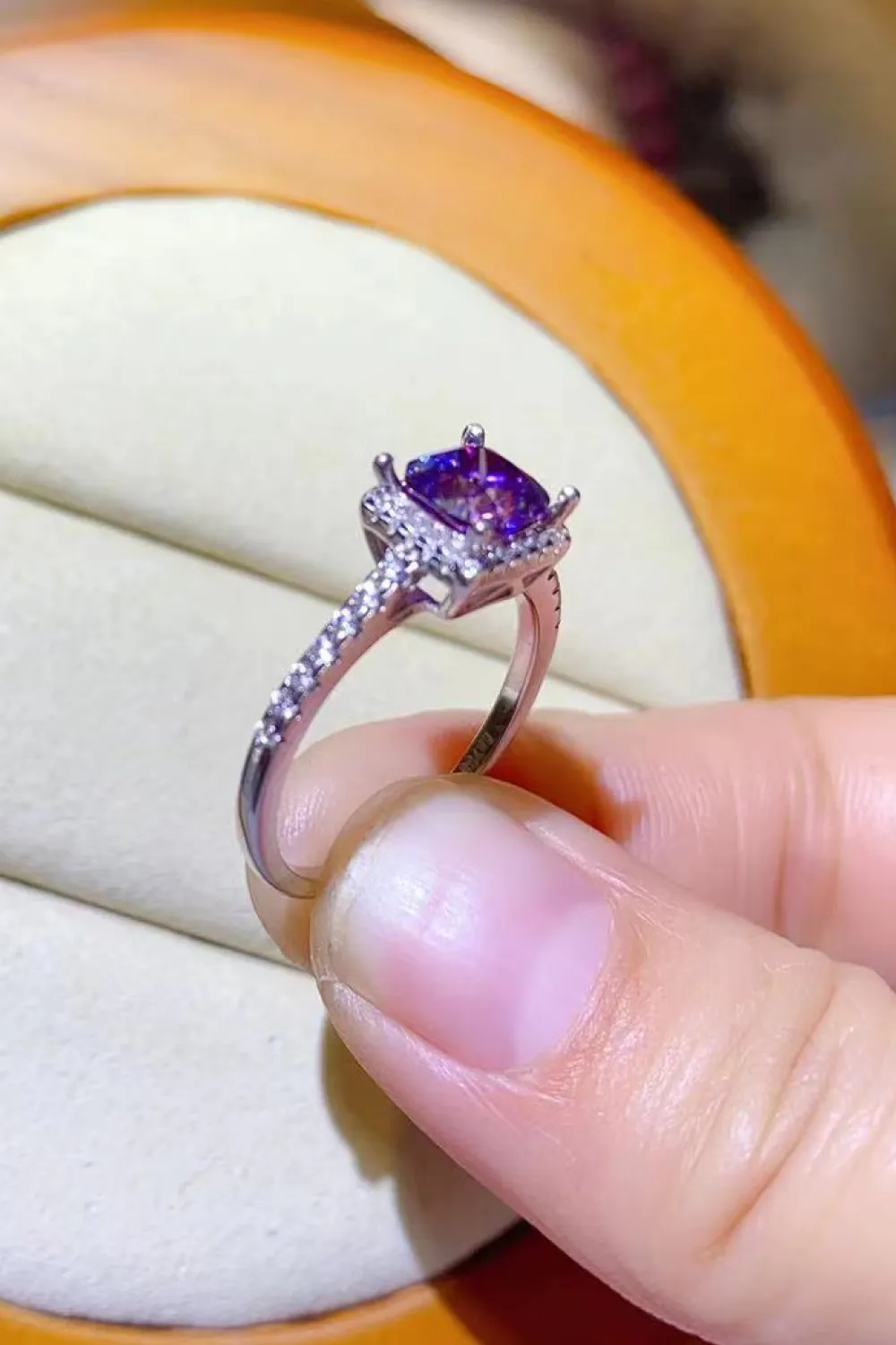 1 Carat Moissanite Platinum-Plated Square Ring, image 3