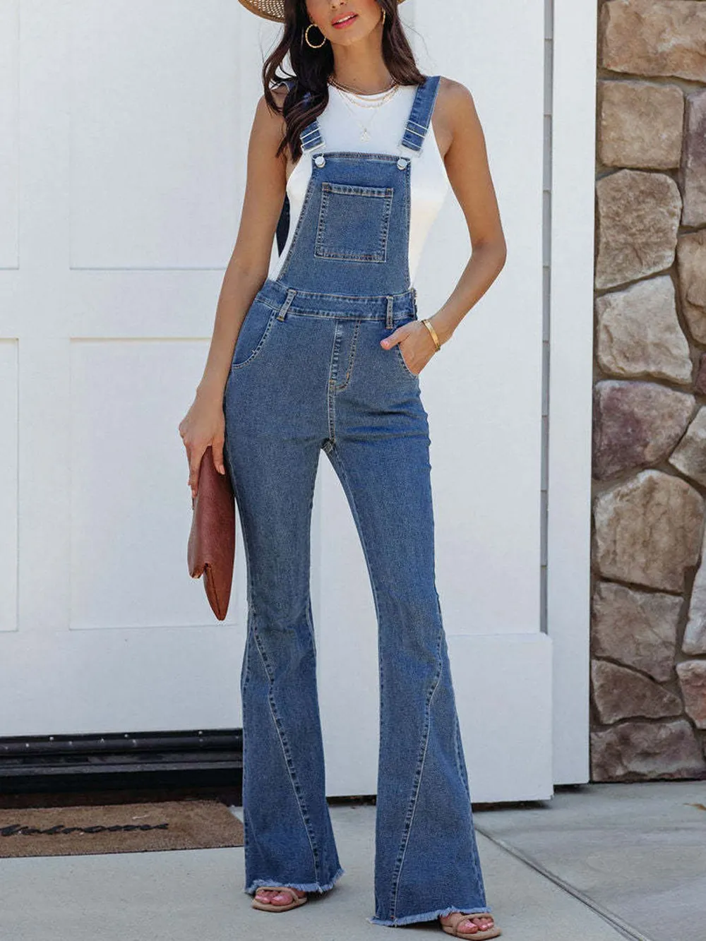 Raw Hem Denim Overall, image 3