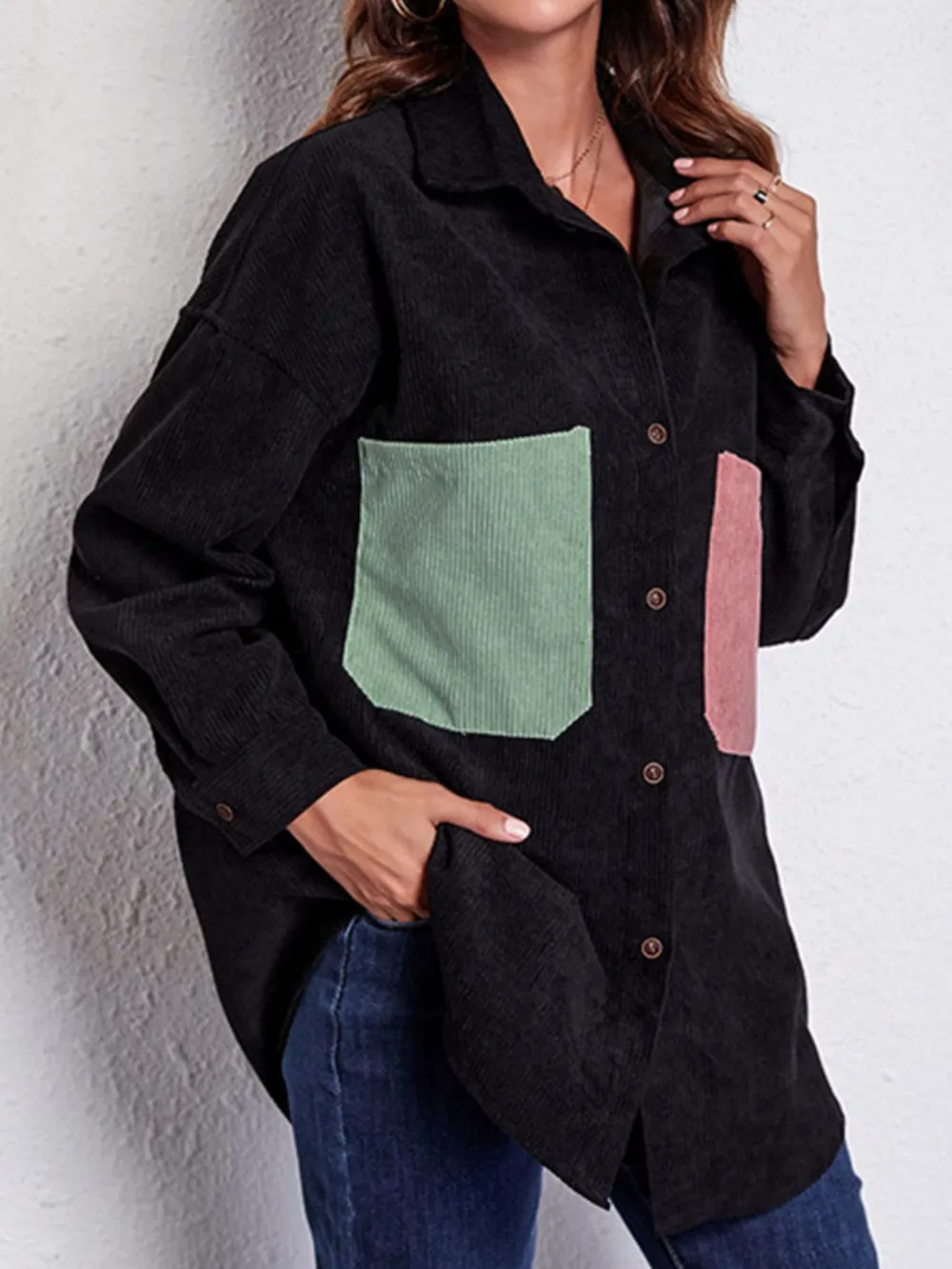 Patch Pocket Dropped Shoulder Shirt Jacket, image 5