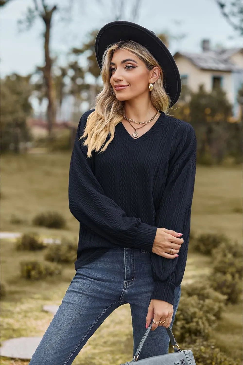 V-Neck Dropped Shoulder Blouse, image 17