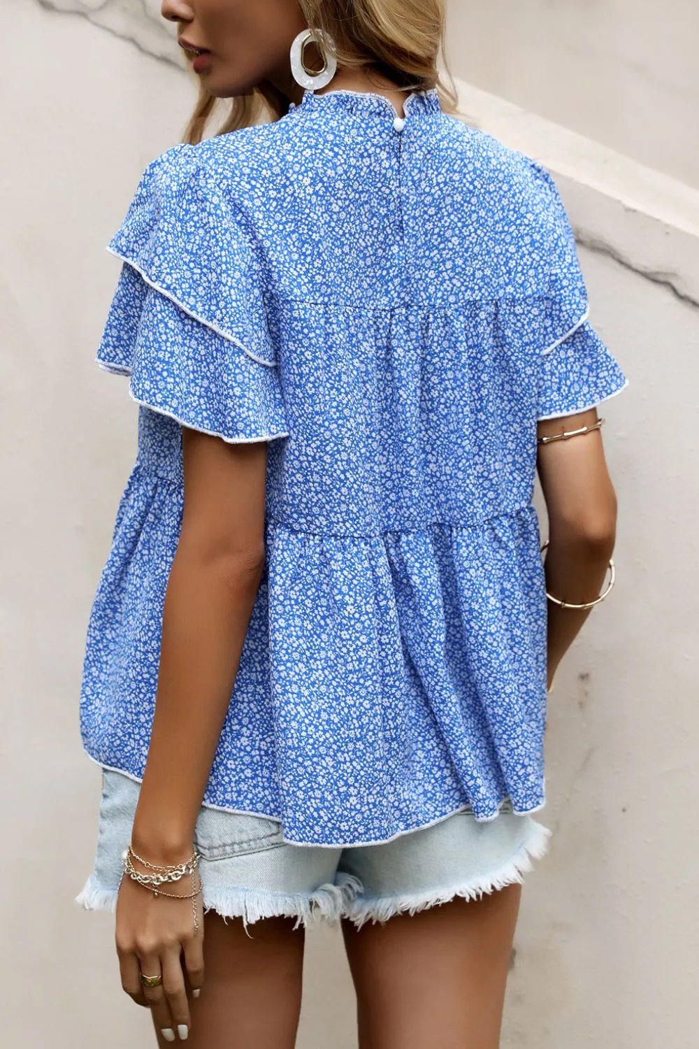 Ditsy Floral Layered Flutter Sleeve Blouse, image 5