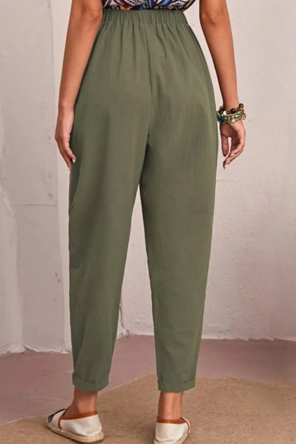 Elastic Waist Pocket Tapered Pants, image 6