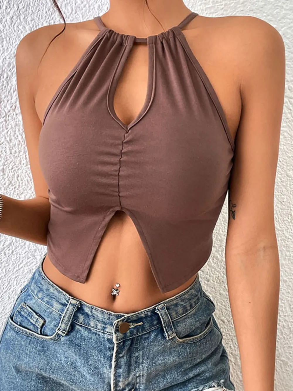 Crisscross Tie Back Slit Sleeveless Top, image 4