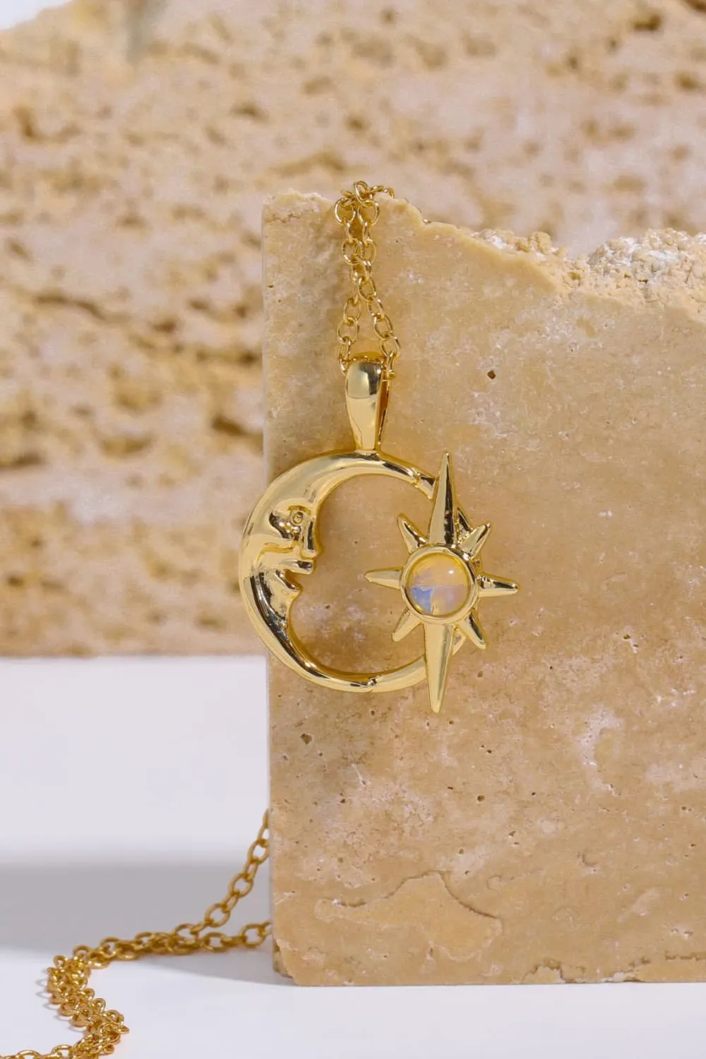 Copper 14K Gold-Plated Moon & Star Shape Pendant Necklace, image 4