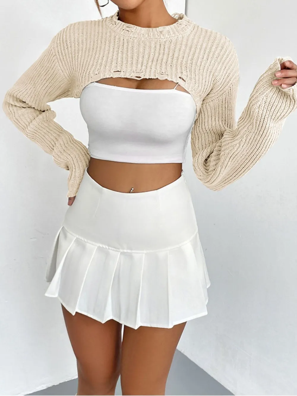 Distressed Long Sleeve Cropped Sweater, image 5