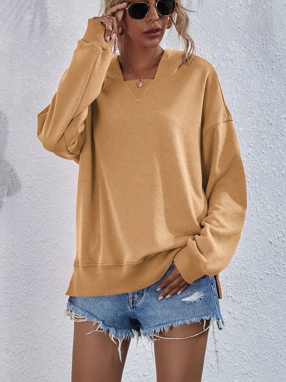 Dropped Shoulder Slit Hoodie, image 11