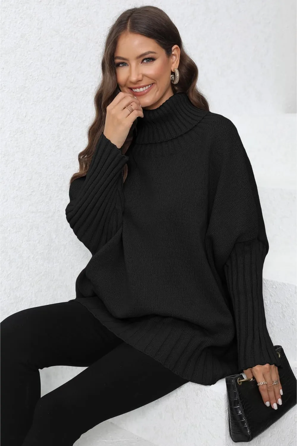 Turtle Neck Long Sleeve Ribbed Sweater, image 12