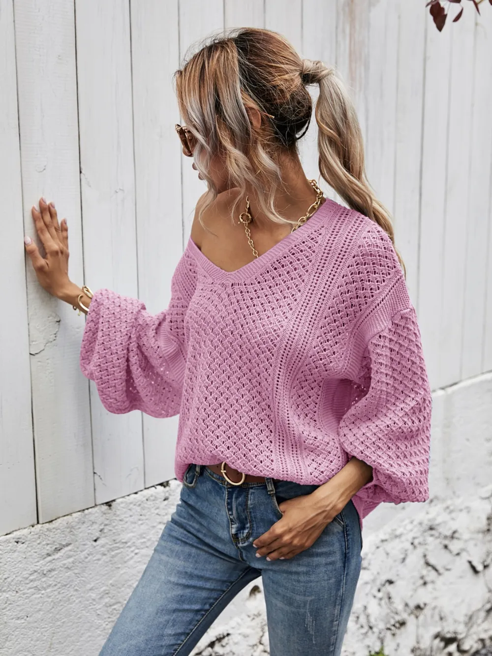 V-Neck Dropped Shoulder Sweater, image 9