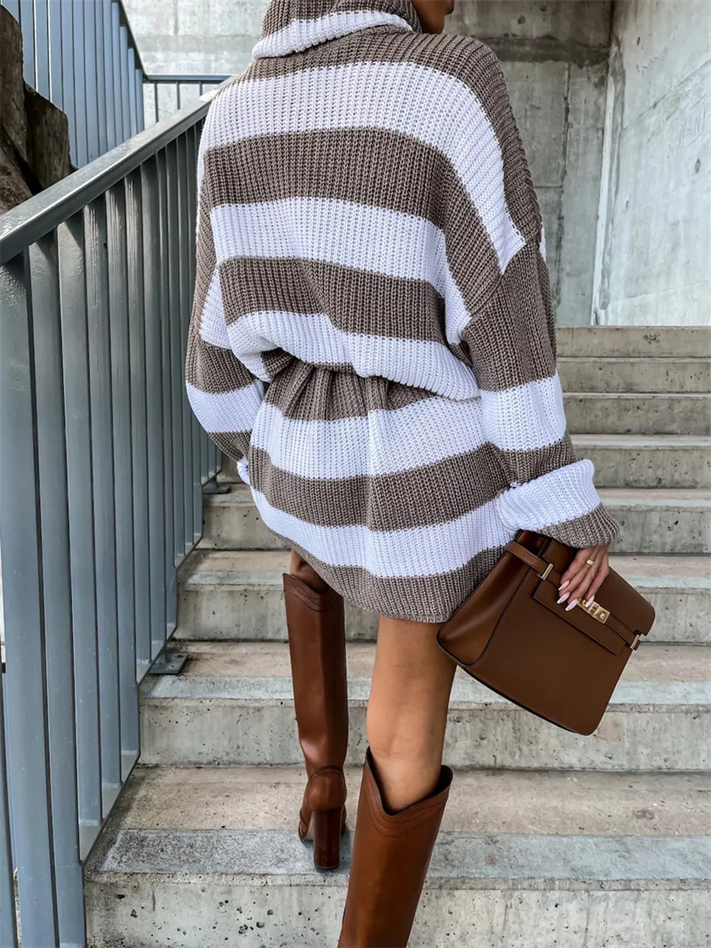 Striped Turtleneck Sweater Dress, image 6