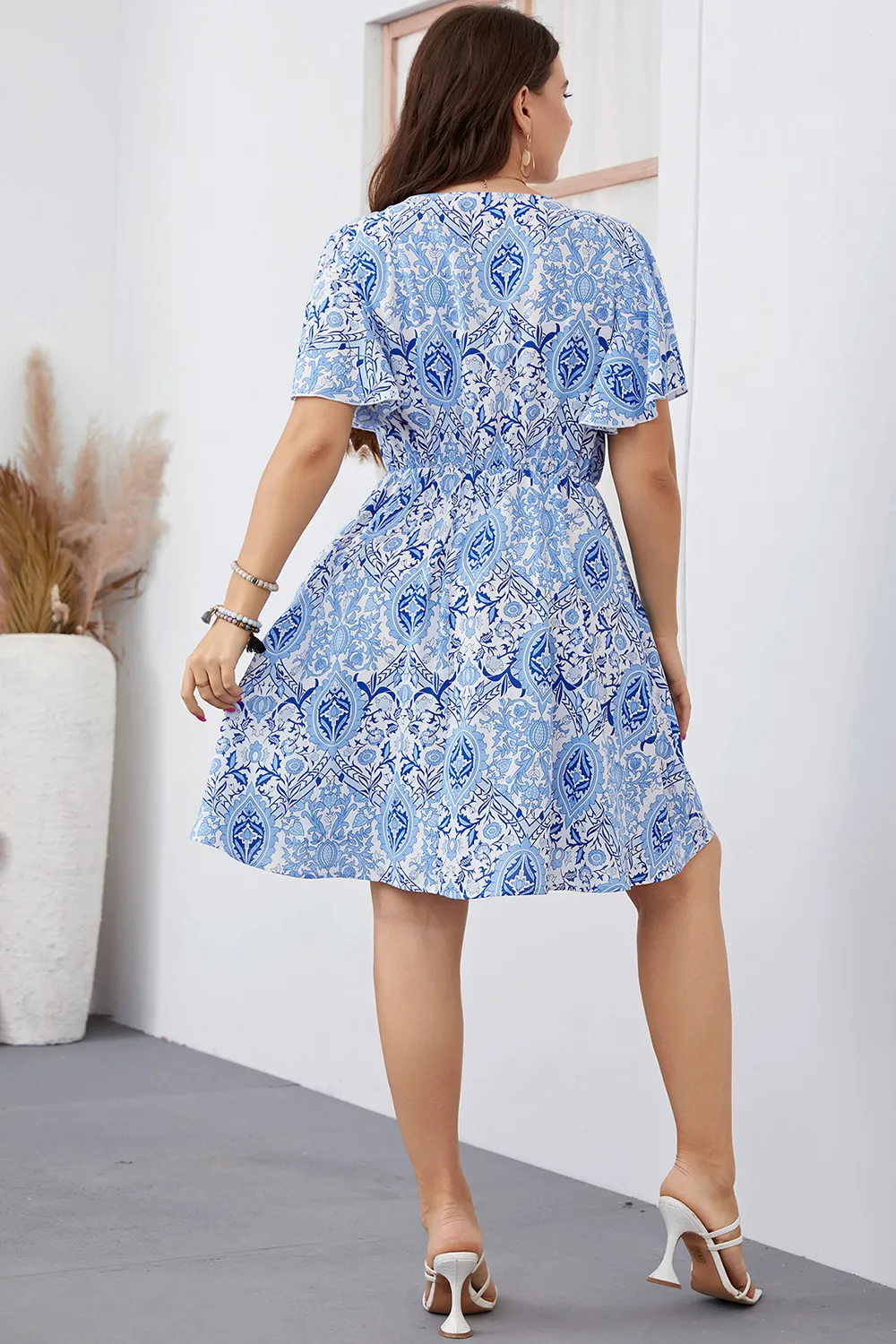 Plus Size Surplice Neck Flutter Sleeve Dress, image 3