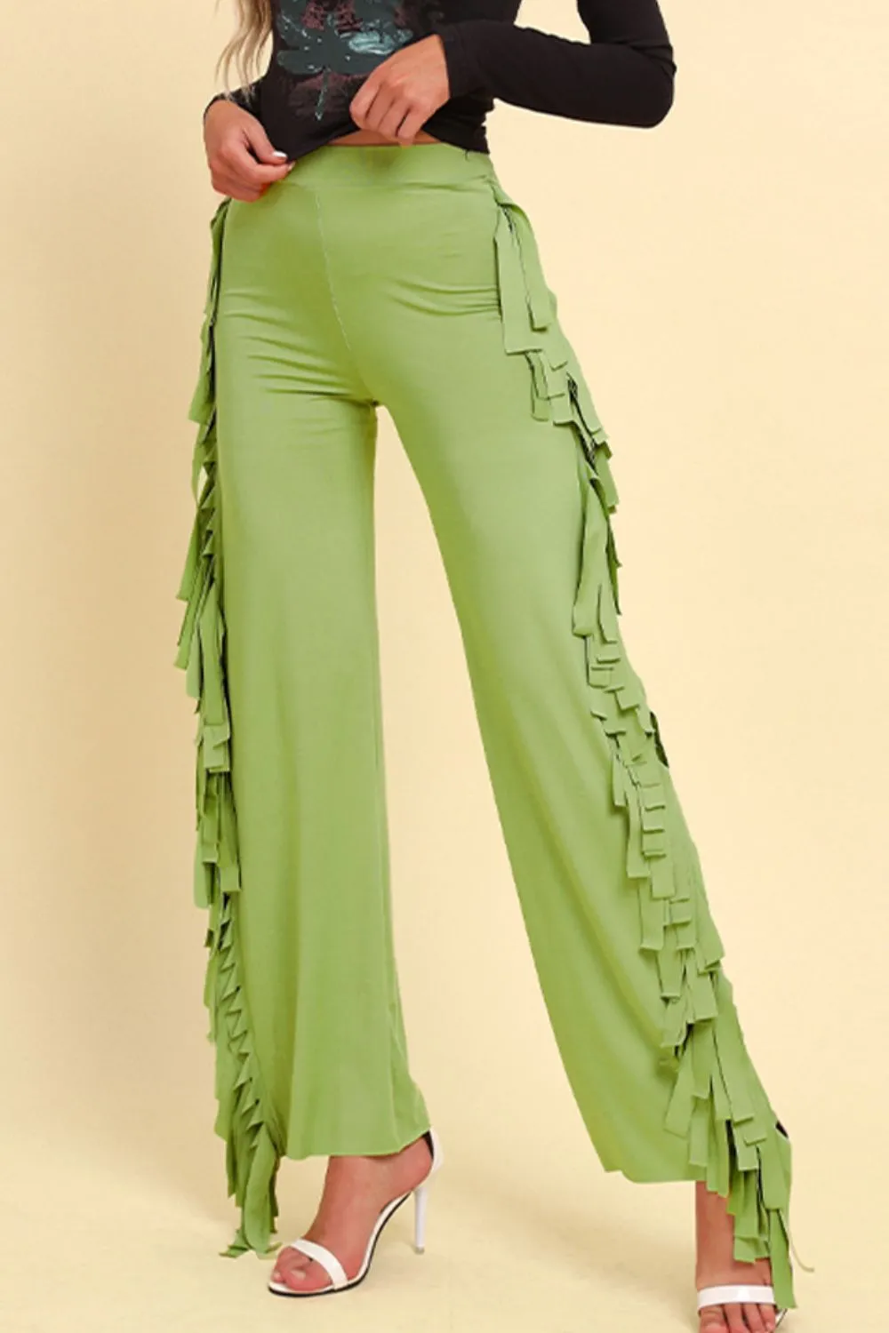 Fringe Trim Wide Leg Pants, image 8