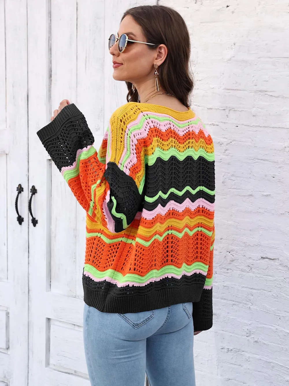 Openwork Round Neck Knit Top, image 9