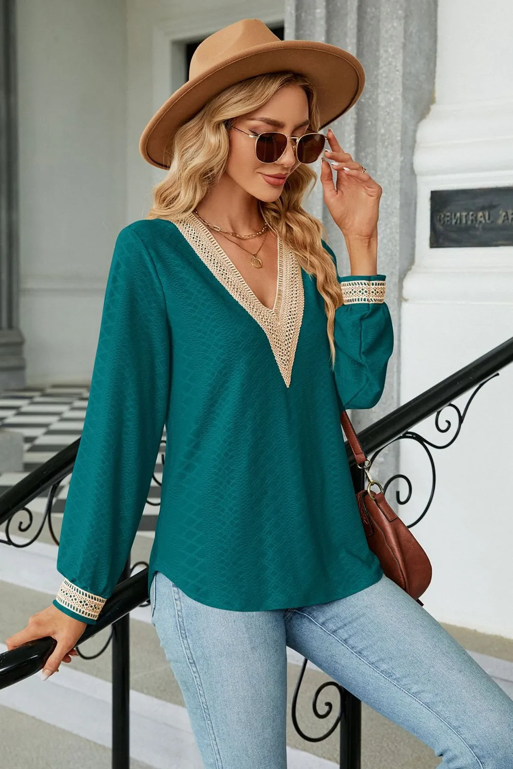 V-Neck Long Sleeve Blouse, image 12