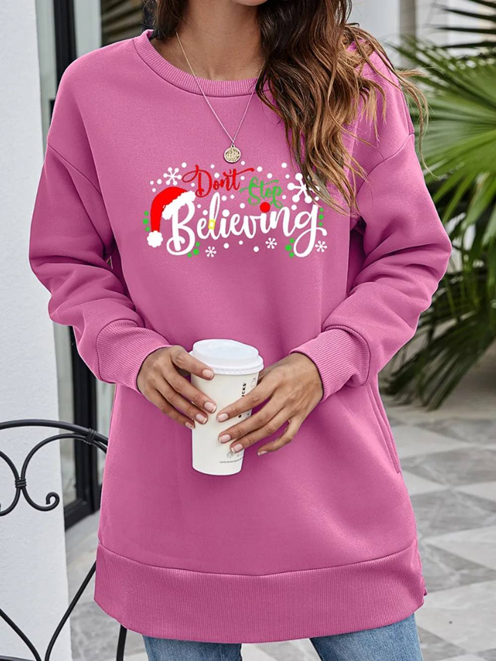 DON'T STOP BELIEVING Graphic Drop Shoulder Sweatshirt, image 6