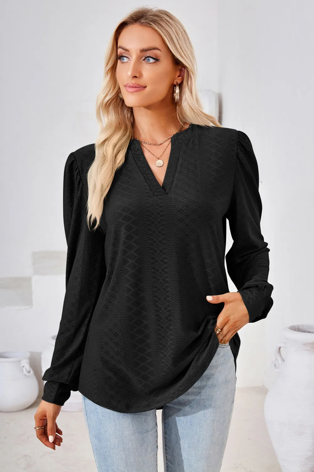 V-Neck Puff Sleeve Blouse, image 11