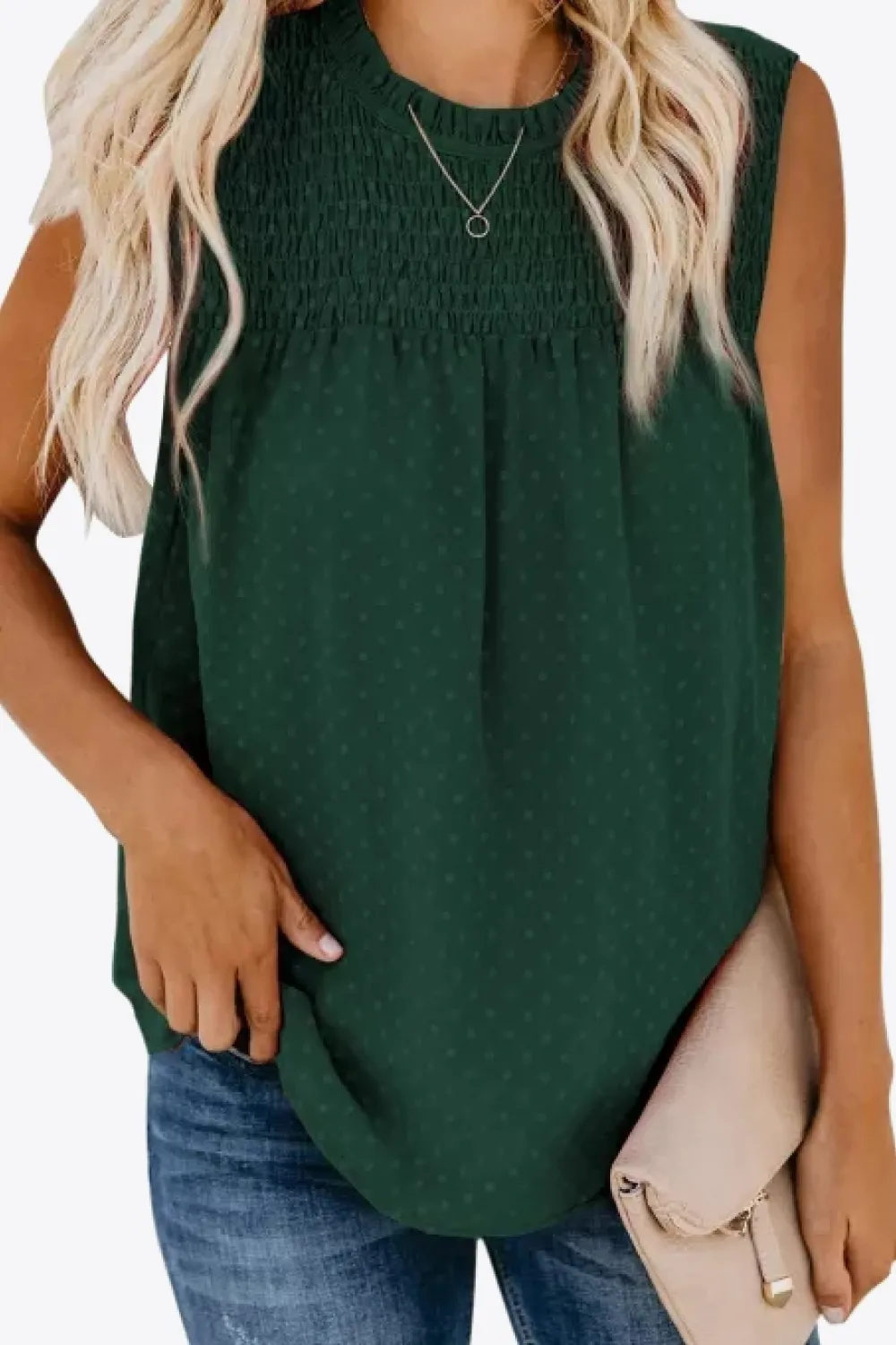 Smocked Tie Back Frill Trim Tank, image 10