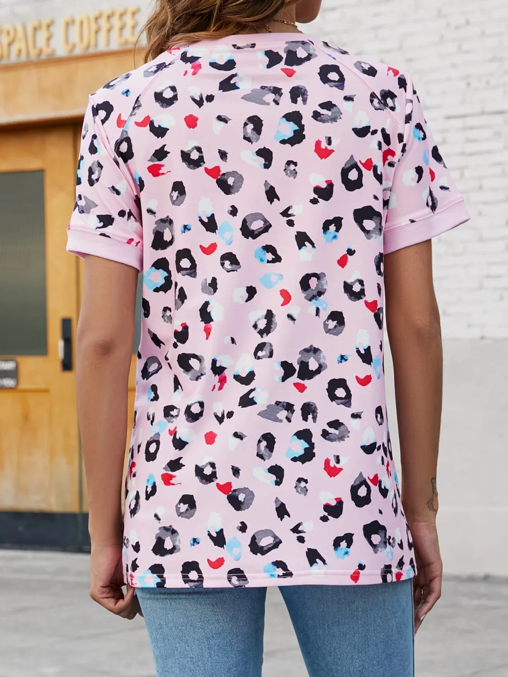 Leopard Round Neck Short Sleeve Tee Shirt, image 18