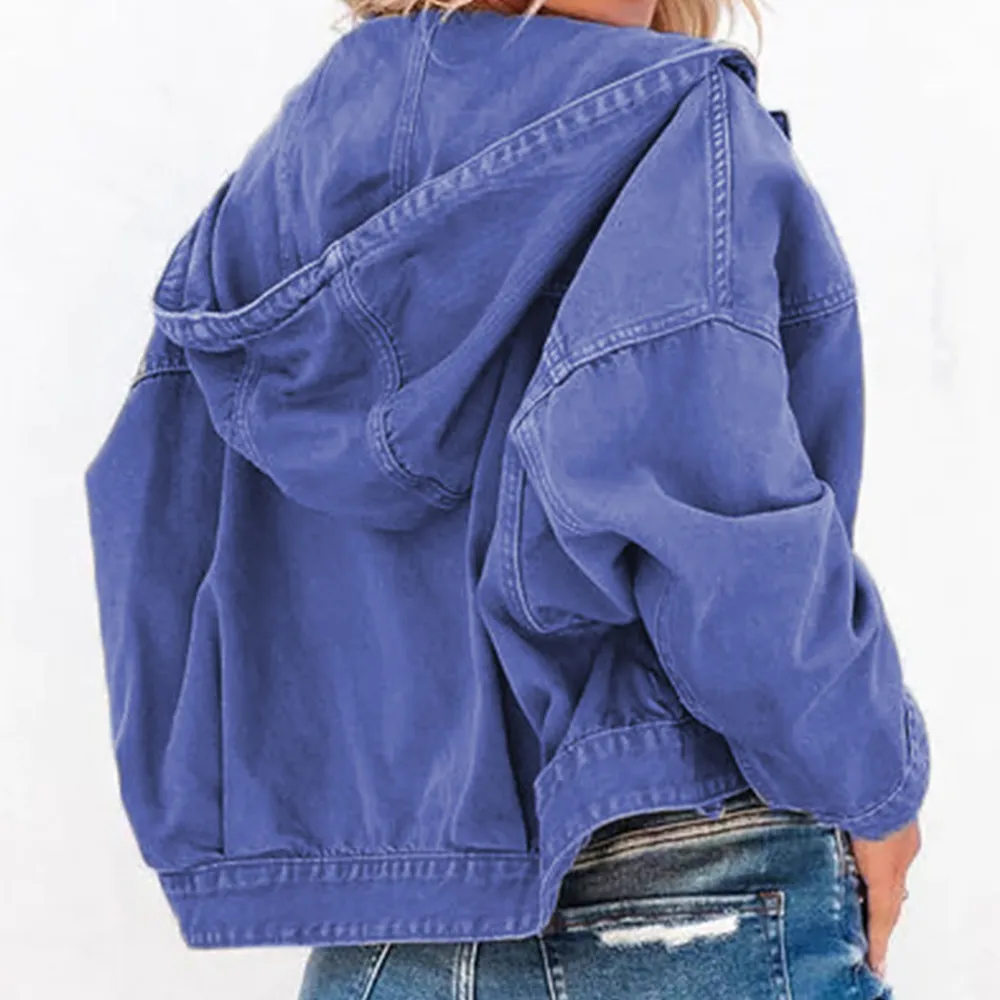 Hooded Dropped Shoulder Denim Jacket, image 9