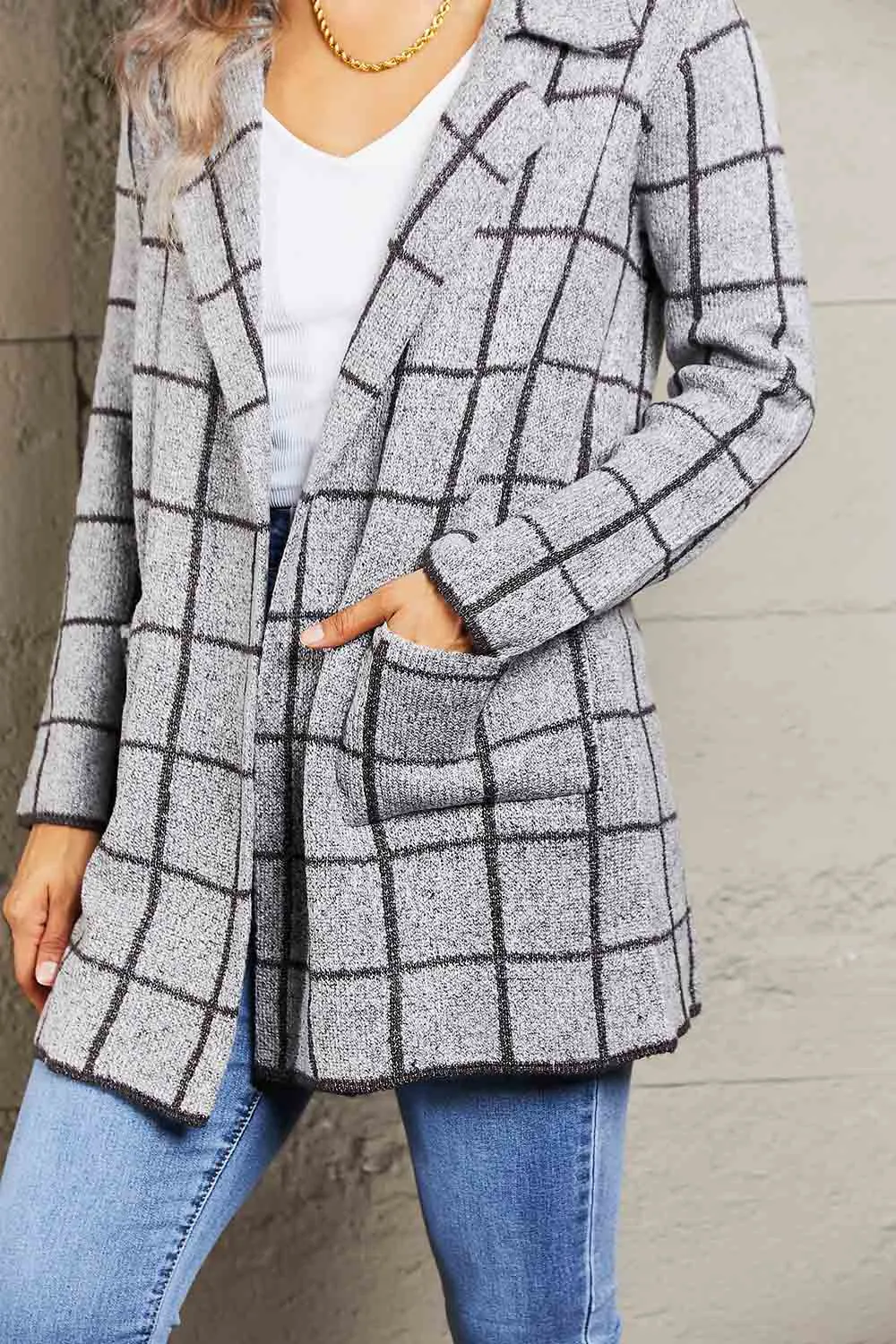 Printed Open Front Lapel Collar Cardigan with Pockets, image 6