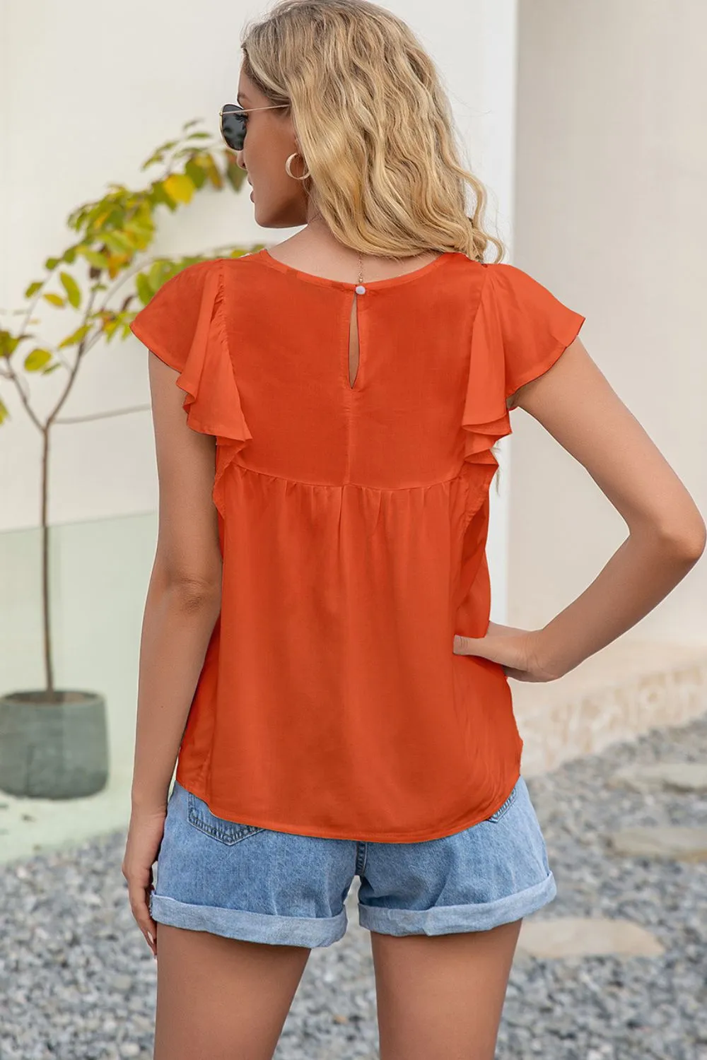 Contrast Print Butterfly Sleeve Top, image 8
