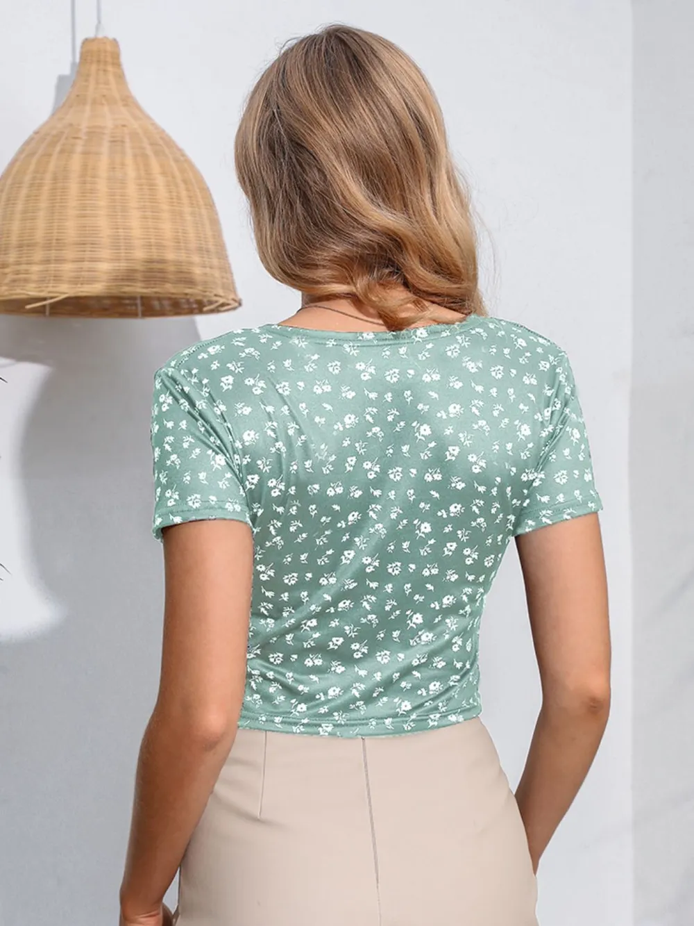 Floral Surplice Neck Short Sleeve Top, image 11
