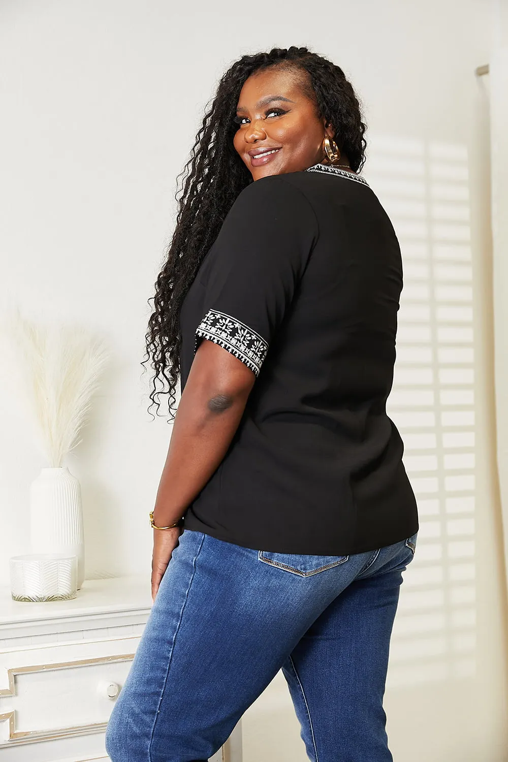 Embroidered Notched Neck Top, image 12