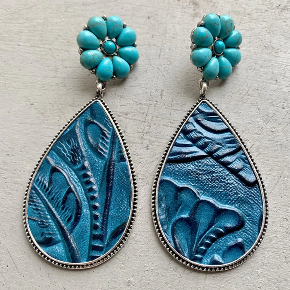 Turquoise Flower Teardrop Earrings, image 5