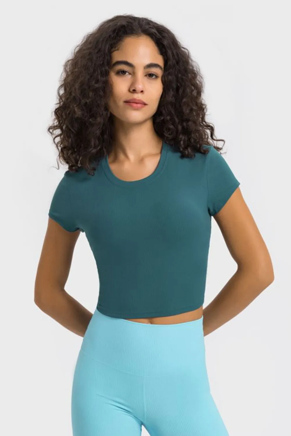 Round Neck Short Sleeve Cropped Sports T-Shirt, image 16